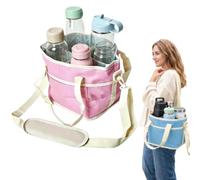 4 Compartment Drink Bag, Insulated Drink Caddy Carrier Bag, Multiple Tumbler Cup Carrier with Adjustable Strap, Family Size Insulated Drinks Holder For Outdoor Hiking Walking Sports (Pink)