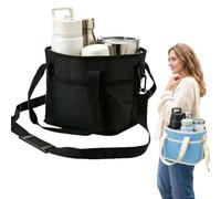 4 Compartment Drink Bag, Insulated Drink Caddy Carrier Bag, Multiple Tumbler Cup Carrier with Adjustable Strap, Family Size Insulated Drinks Holder For Outdoor Hiking Walking Sports (Black)