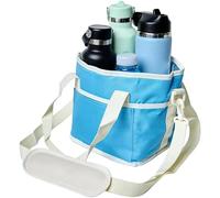 4 Compartment Drink Bag with Adjustable Strap Foldable Drink Holder Carrier Family Size for Hiking Walking Sports Outings Daily Use (Blue)