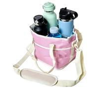 4 Compartment Drink Bag with Adjustable Strap Foldable Drink Holder Carrier Family Size for Hiking Walking Sports Outings Daily Use (Pink)