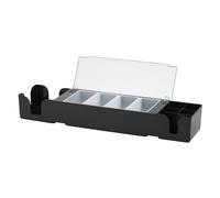 4 Compartment Plastic condiment Dispenser - Black Garnish Napkin Holder for Bar
