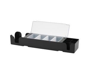 4 Compartment Plastic condiment Dispenser - Black Garnish Napkin Holder for Bar