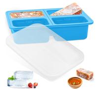 4 Compartment Silicone Freezer Tray, Large Freezing Mould with Lid, Soup Cubes for Meal Prep, Freezer Mold, Leftover Storage Box, Food Portion Container for Sauce, Broth, Ice, Milkshakes (Blue)