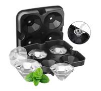 4-Compartment Silicone Ice Tray with Lid, 2 Diamond Shaped Ice Cube Molds with Water Dispenser, Suitable for Kitchen Accessories, Whiskey, Cold Drinks, Easy to Pop Out, Reusable, Black