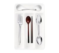 4 Compartment Silverware Tray - Flatware Organizer for Kitchen Storage | Compact Holder for Forks Knives Spoons with Sturdy Design, Cutlery for Cabinet Countertop Home Apartment Dorm Camping House