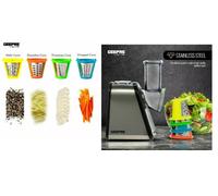 Geepas 200W 4 in 1 Electric Salad Maker | Electric, Multi Grater, Fruit Cutter, Vegetable Slicer, Shredder | Food Processor, Cylinder Design with 4 Cone Blades Set - 2 Year Warranty
