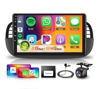 4 Core+64G Car Stereo for Fiat 500 2007-2015 Android Head Unit, Hodozzy 9" HD IPS Touchscreen Bluetooth Car Radio with Wireless Carplay Android Auto GPS WiFi FM/RDS USB SWC AHD Backup Camera