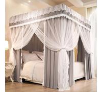 4 Corner Post Bed Canopy for Girls & Adults - Mosquito Net Curtain for Twin/Full/Queen/King Size Beds - Solid Grey Bedroom Decor for Kids & Adults