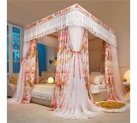 4 Corner Post Bed Canopy for Girls & Adults,Royal Luxurious Double Layer Cozy Ruffle Princess Bed Canopy Curtain,Ultra Elegant Bed Curtain Drapes Bedroom Decor