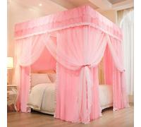 4 Corner Post Bed Canopy for Girls & Adults - Solid Pink Mosquito Net Curtain for Twin/Full/Queen/King Size Beds - Perfect for Kids Rooms & Bedroom Decor
