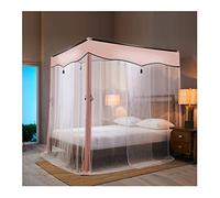4 Corner Post Bed Canopy Mosquito Net, Summer Bedroom Bed Curtain With Iron Bracket And Dust Top, 120/150/180/200/220CM (Color : Pink B, Size : 180X200cm/71X79in)