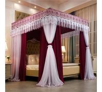 4 Corner Post Princess Canopy Bed Curtains,Large Royal Luxurious Embroidered Lace Elegant Double Layer Bed Curtain Canopy Drapes Bed Privacy Space Blackout Sleeping Tents