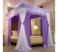 4 Corner Post Princess Canopy Bed Curtains,Large Royal Luxurious Embroidered Lace Elegant Double Layer Bed Curtain Canopy Drapes Bed Privacy Space Blackout Sleeping Tents