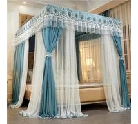 4 Corner Post Princess Canopy Bed Curtains,Large Royal Luxurious Embroidered Lace Elegant Double Layer Bed Curtain Canopy Drapes Bed Privacy Space Blackout Sleeping Tents