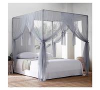 4 Corners Post Canopy Bed Curtains Mosquito Net Bed Frame Curtain Brackets Bed Netting Canopy Frame with Curtain Grey,King L