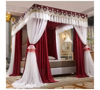 4 Corners Post Princess Bed Canopy,Double Layer Mosquito Net 3 Opening Netting,Blackout Curtain, High Density Mesh, Easy Install Bed Tent for Girls/Adults Bedroom Decor (Size:Double,Color:Wine Red)