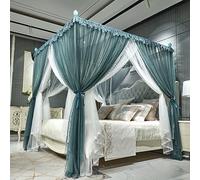 4 Corners Post Princess Mosquito Net Curtains Bed Canopy for Girls Curtain- Double Layer Sheer Mesh Canopies Drapes Girls Room Decor (Dark Green, Queen)