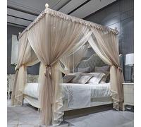 4 Corners Post Princess Mosquito Net Curtains Bed Canopy for Girls Curtain- Double Layer Sheer Mesh Canopies Drapes Girls Room Decor (Pink-Jade, King)