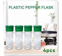 4 Count 100ml Plastic Spice Bottles with Perforated Lids for Salt Ground Pepper Cocoa Sugar and Fine or Coarse Dry Seasonings (Red)