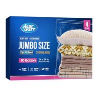 4 Count - Large Plastic Bags With Zipper Top, 10 Gallon Size 24" x 24", Extra Large Storage Bags, For Clothes, Travel, Moving, BPA-Free, Heavy Duty 3-Mil Thick Large Clear Plastic Bags (4)