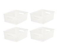 4 Cream Rattan Storage Basket 12L Plastic Nestable Tray 35.5 x 29.5cm