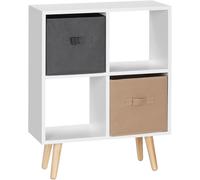4 Cube Storage Unit White Fabric Drawers Shelving Cabinet Wooden Legs Organiser