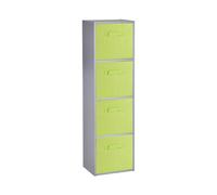 (4 Cubes, Green) Grey Wooden Cubed Cupboard Units Shelves + Drawers