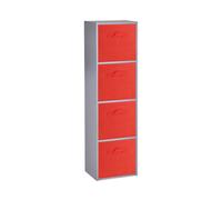 (4 Cubes, Red) Grey Wooden Cubed Cupboard Units Shelves + Drawers