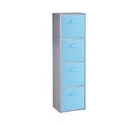 (4 Cubes, Sky Blue) Grey Wooden Cubed Cupboard Units Shelves + Drawers