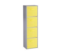 (4 Cubes, Yellow) Grey Wooden Cubed Cupboard Units Shelves + Drawers