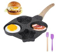 4-Cup Egg Frying Pan, Non-Stick Breakfast Skillet for Steak & Mini Dumplings, Unique Shapes Pancake Pan with Silicone Brush & Spatula, Anti-Scald Handle, Compatible with Induction Gas Stoves