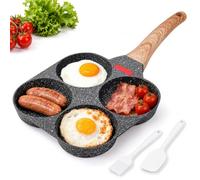 4 Cup Frying Pan Non Stick Egg Pan with Silicone Scraper & Oil Brush, Granite Breakfast Skillet for Fried Eggs, Pancakes, Burgers & Sandwiches, 18.5cm Egg Cooker Pan for Gas & Induction Hobs