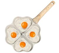 4-Cup Nonstick Egg Frying Omelette Pan Heart Breakfast Egg Skillet Pancake Pan with Wooden Handle Aluminum Egg Burger Fried Egg Pan for Hobs & Induction(Beige)