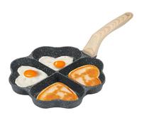4-Cup Nonstick Egg Frying Omelette Pan Heart Breakfast Egg Skillet Pancake Pan with Wooden Handle Aluminum Egg Burger Fried Egg Pan for Hobs & Induction(Black)