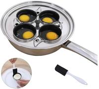 4 Cups Egg Poacher Pan - Stainless Steel Poached Egg Cooker - Induction Cooktop Egg Poachers Cookware Set with 4 Nonstick Large PFOA FREE Egg Poacher Cups and Silicone Spatula