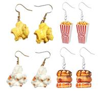 4 Cute Creative Earrings: 3 Pairs Popcorn + 1 Pair Chicken Funny Jewelry for Girls