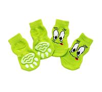 4 Cute Pet Cat Puppy Dog Socks Anti-slip Paw Protector M Green Eyes