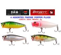 4 DAM EFFZETT 35mm FINESSE BABY POPPER PLUGS SEA FISHING LURES SURFACE PIKE BASS