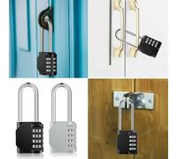 4 Digit Combination Padlock with Weather Resistant Heavy Duty Build and Extra Long Hardened Steel Shackle 63mm for Secure Use on Gates, Lockers, and Storage Units (Black)