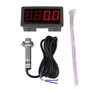 4 Digital LED Tachometer, RPM Speed Meter with Hall Proximity Sensor for Temperature & Pressure Measurement, Red/Blue (Red)