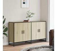 Sideboard Sonoma Oak 134x35x76 cm Engineered Wood Metal Frame 4-Door Storage Cab
