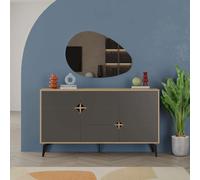 4-Doors Sideboard 'Spark' Metal Legs Storage Cabinet 140cm Decortie Dark Grey 2 Pack