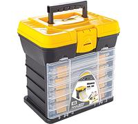 4 Draw Organiser and Tool Box - perfect for storing small items like washers, screws, nails, bolts etc. 4 Pull out drawers with fold up front to keep them in place,strong carry handle.