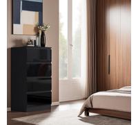 Black Gloss 4 Drawer Chest Of Drawers Bedroom Storage Furniture FWStyle Black One Size