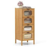 4-Drawer Dresser Bamboo Storage Cabinet w/ Fluted Tempered Glass Drawers