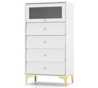 4 Drawer Dresser Modern Storage Cabinet w/ Flip Up Fluted Glass Door