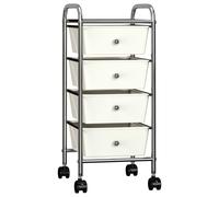 4-Drawer Mobile Storage Trolley White Plastic Chrome 32x36.5x76cm Wheels 4pc(s)