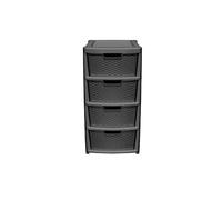 4-Drawer Modular Storage Tower - Versatile, Elegant, and Customizable Plastic Storage Solution for Home, Office, or School - Easy Organizing, H87 x L39 x W39 cm, Black, Pack of 1