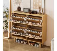 4-Drawer Rattan Shoe Cabinet Wooden Shoe Rack with Metal Handles for Hallway & Bedroom Stylish Storage Solution Country House Design (100x25x90 cm)