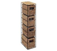 4 Drawer Slim Bathroom Storage Unit Natural Seagrass Rope Tower with Metal Frame
